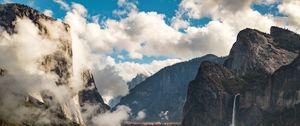 Preview wallpaper rocks, clouds, trees, spruce