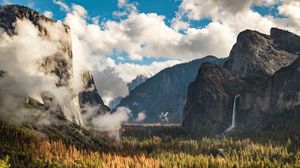 Preview wallpaper rocks, clouds, trees, spruce