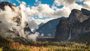 Preview wallpaper rocks, clouds, trees, spruce