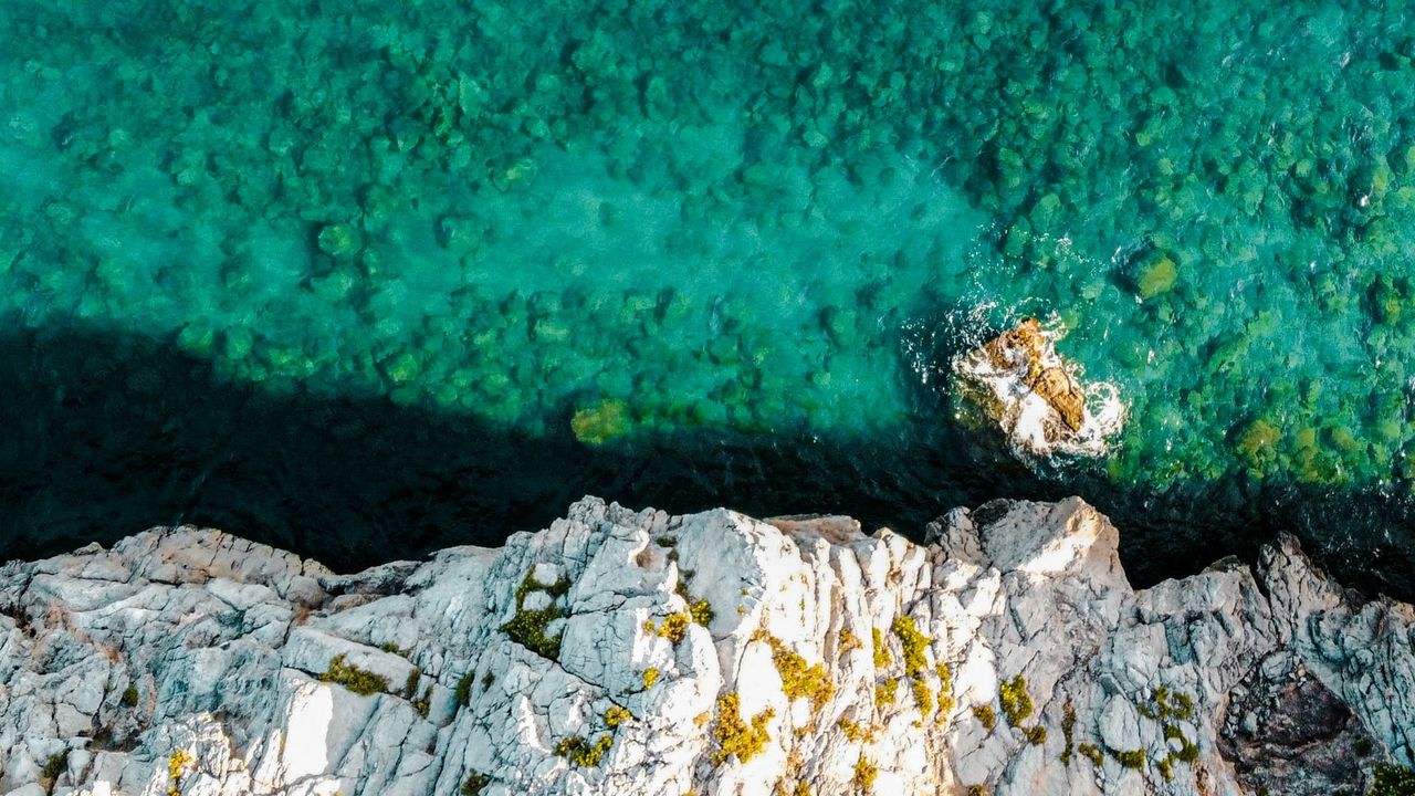 Wallpaper rocks, coast, aerial view, sea, water