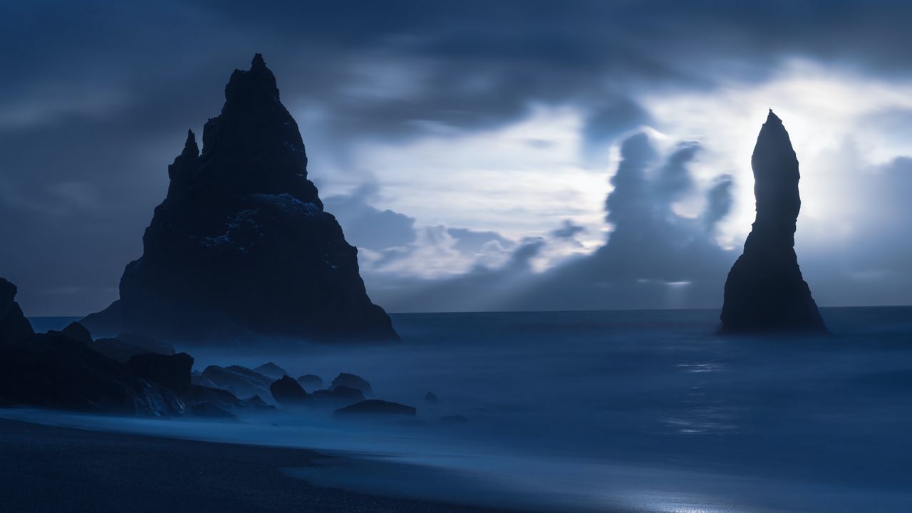 Wallpaper rocks, coast, night, dark