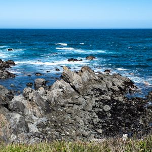 Preview wallpaper rocks, coast, sea, water, nature, horizon