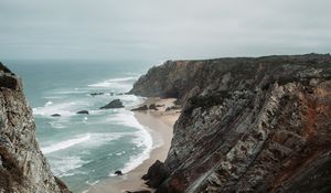 Preview wallpaper rocks, coast, sea, surf, sand