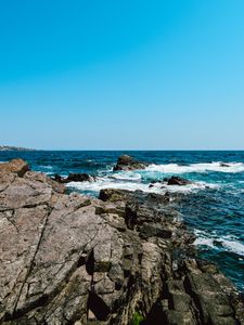 Preview wallpaper rocks, coast, stones, sea, waves, wavy