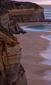 Preview wallpaper rocks, coast, surf, waves, sand