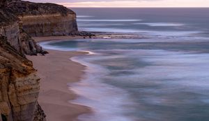 Preview wallpaper rocks, coast, surf, waves, sand
