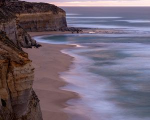 Preview wallpaper rocks, coast, surf, waves, sand