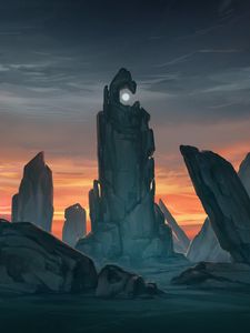 Preview wallpaper rocks, fantasy, moon, art