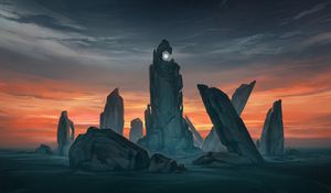 Preview wallpaper rocks, fantasy, moon, art