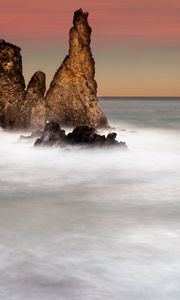 Preview wallpaper rocks, fog, evaporation, sea, colors