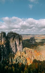 Preview wallpaper rocks, forest, aerial view, hills, relief, landscape