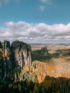 Preview wallpaper rocks, forest, aerial view, hills, relief, landscape