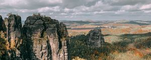 Preview wallpaper rocks, forest, aerial view, hills, relief, landscape