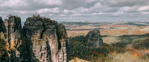 Preview wallpaper rocks, forest, aerial view, hills, relief, landscape