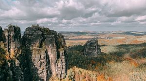 Preview wallpaper rocks, forest, aerial view, hills, relief, landscape