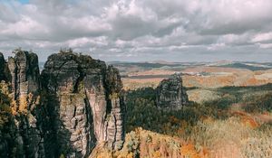 Preview wallpaper rocks, forest, aerial view, hills, relief, landscape