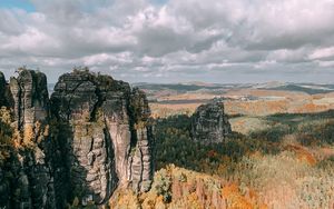 Preview wallpaper rocks, forest, aerial view, hills, relief, landscape