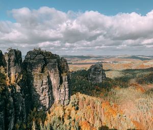 Preview wallpaper rocks, forest, aerial view, hills, relief, landscape