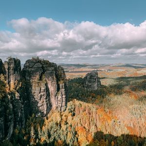 Preview wallpaper rocks, forest, aerial view, hills, relief, landscape