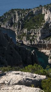 Preview wallpaper rocks, gorge, water, trees, landscape