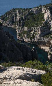 Preview wallpaper rocks, gorge, water, trees, landscape