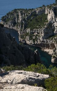 Preview wallpaper rocks, gorge, water, trees, landscape