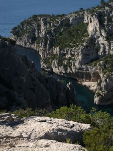 Preview wallpaper rocks, gorge, water, trees, landscape