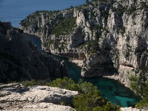 Preview wallpaper rocks, gorge, water, trees, landscape