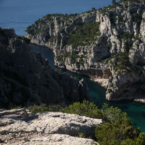 Preview wallpaper rocks, gorge, water, trees, landscape