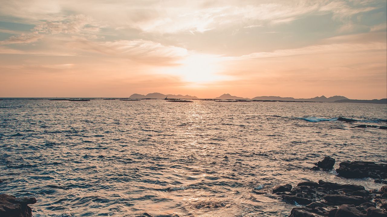 Wallpaper rocks, horizon, sea, sun
