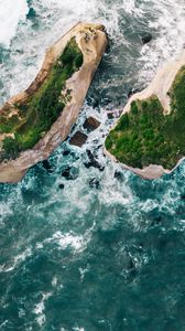 Preview wallpaper rocks, island, aerial view, sea, surf