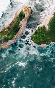 Preview wallpaper rocks, island, aerial view, sea, surf