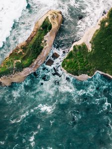 Preview wallpaper rocks, island, aerial view, sea, surf