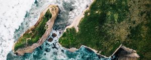 Preview wallpaper rocks, island, aerial view, sea, surf