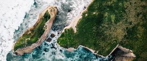 Preview wallpaper rocks, island, aerial view, sea, surf