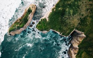 Preview wallpaper rocks, island, aerial view, sea, surf