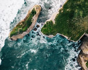 Preview wallpaper rocks, island, aerial view, sea, surf