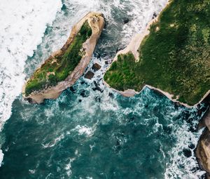 Preview wallpaper rocks, island, aerial view, sea, surf