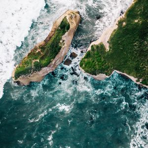 Preview wallpaper rocks, island, aerial view, sea, surf