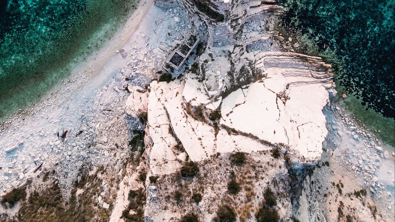 Wallpaper rocks, island, aerial view, sea, stones