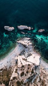 Preview wallpaper rocks, island, aerial view, sea, stones