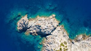 Preview wallpaper rocks, island, sea, water, aerial view