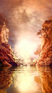 Preview wallpaper rocks, lake, art, reflection, landscape