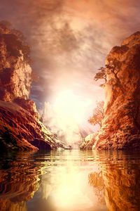 Preview wallpaper rocks, lake, art, reflection, landscape
