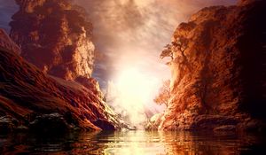 Preview wallpaper rocks, lake, art, reflection, landscape