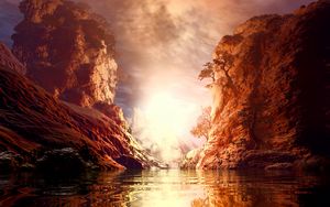 Preview wallpaper rocks, lake, art, reflection, landscape