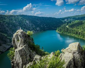 Preview wallpaper rocks, lake, forest, trees, landscape