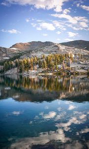 Preview wallpaper rocks, lake, trees, reflection, clouds, stone