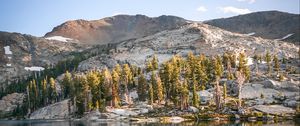 Preview wallpaper rocks, lake, trees, reflection, clouds, stone