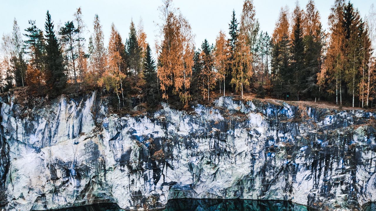 Wallpaper rocks, lake, trees, stones, water
